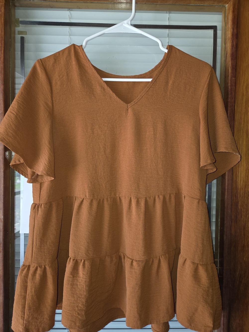 SHEIN Rust Tiered V-Neck Flutter Sleeve Tunic